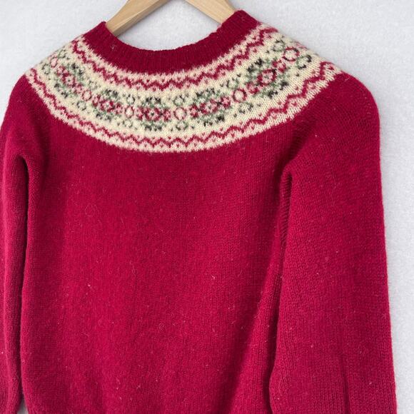 JOHN TULLOCH Sweater Womens XS Shetland 100% Wool Fair Isle Cardigan Red VTG - Picture 8 of 12